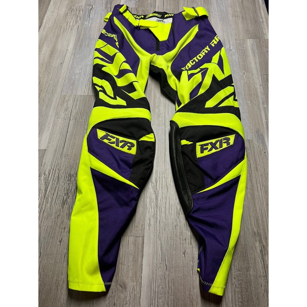 FXR MX Podium Pants Motocross Black Purple‎ Yellow Neon Size 30